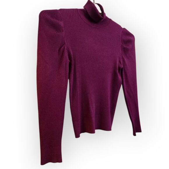 BOG‎ Collection Ribbed Turtleneck Sweater Plum Purple Women's M Puff Sleeve - Picture 5 of 7